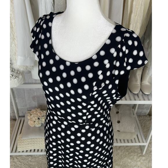 Metrostyle Women's Size 8 Black Polka Dot Ruffle Hem Midi Dress #0417 - Picture 5 of 12